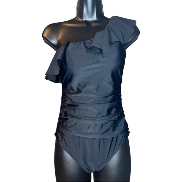 Hilor One Piece Swimsuit One Shoulder Asymmetric Ruffle Monokini Size 6 - Picture 4 of 10